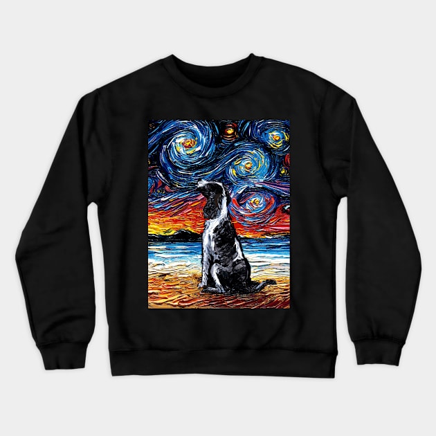 English Springer Spaniel Night on the Beach Crewneck Sweatshirt by sagittariusgallery